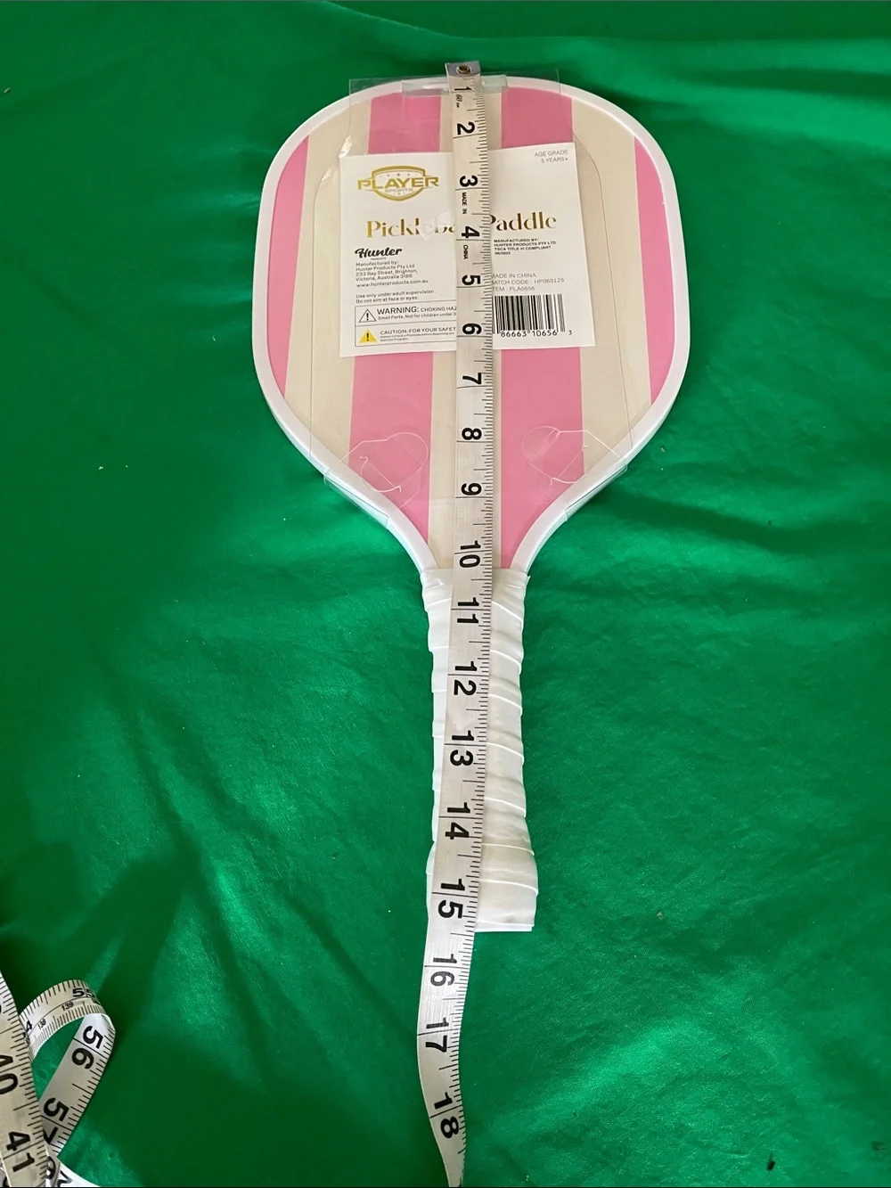 Hunter Pink and Cream Striped Party Paddle with White Wrapped Handle